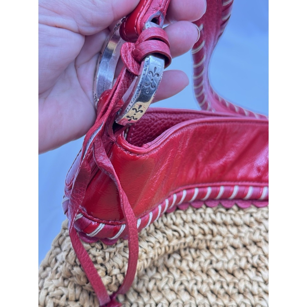 Brighton Straw Raffia Woven Shoulder Bag Purse Red Leather Trim Beach Boho Hobo - Picture 8 of 16